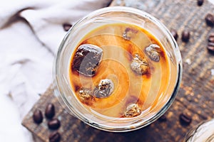 Coffee ice cubes with milk