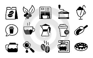 Coffee icon set. Black and white. Editable outline stroke. Vector line.