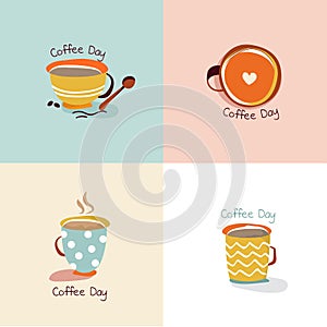 Coffee icons, design templates for coffee ads with retro ingredient plants and minimal designs, social medi stories for shop and h