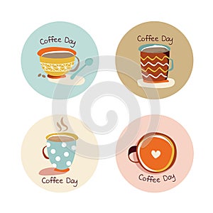 Coffee icons, design templates for coffee ads with retro ingredient plants and minimal designs, social medi stories for shop and h