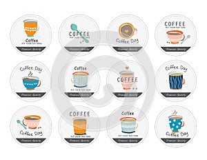 Coffee icons, design templates for coffee ads with retro ingredient plants and minimal designs, social medi stories for shop and h