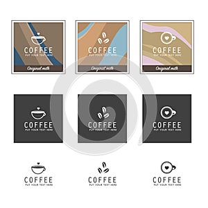 Coffee icons, design templates for coffee ads with retro ingredient plants and minimal designs, social medi stories for shop and h