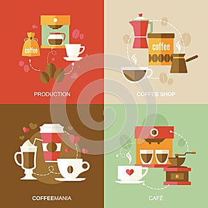 Coffee icons flat