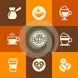 Coffee Icons Set in Flat Design Color Style.