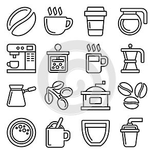 Coffee Icons Set on White Background. Line Style Vector