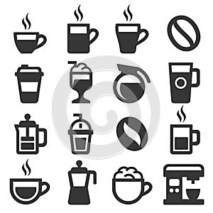 Coffee Icons Set on White Background. Vector