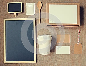 Coffee identity branding mockup set top view