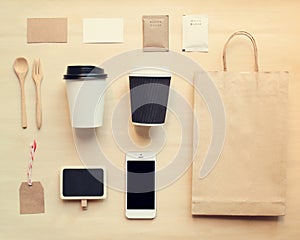 Coffee identity branding mockup set from top view