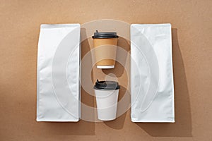Coffee identity branding mockup set top view flat lay