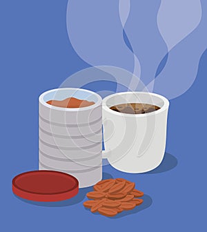 Coffee jar mug and beans vector design