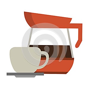 Coffee kettle and mug in dish