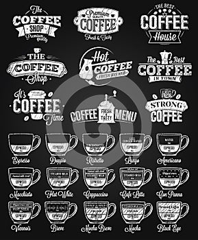 Coffee Label, logo and menu chalk drawing