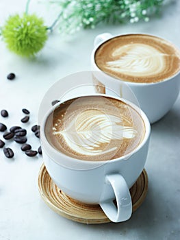 Coffee latte art with beautiful window light.