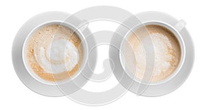 Coffee latte or cappuccino cup top view isolated on photo