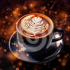 a Coffee latte in a cup on bokeh background