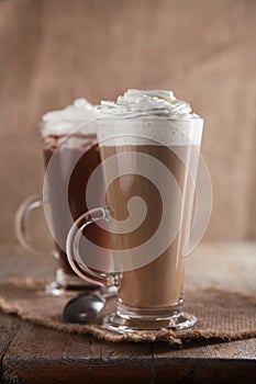 Coffee Latte and Hot Chocolate with whipped cream