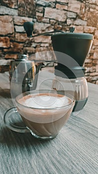 Coffee latte with manual coffee makers