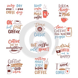 Coffee lettering vector coffeecup quote phrase hot drink mug inspiration coffeetime calligraphy style typography photo