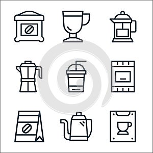 coffee line icons. linear set. quality vector line set such as coffee menu, kettle, coffee beans, beans, cup, maker, maker, cup