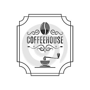 Coffee logo with coffee bean and grinder