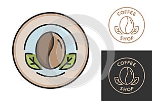 Coffee logo color design for coffeeshop or cafe. Espresso or cappuccino vector sign. Creative logotype, trendy line icon