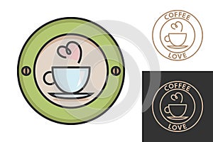 Coffee logo color design for coffeeshop or cafe. Espresso or cappuccino vector sign. Creative logotype, trendy line icon