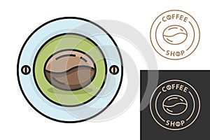 Coffee logo color design for coffeeshop or cafe. Espresso or cappuccino vector sign. Creative logotype, trendy line icon