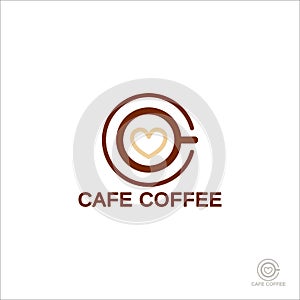 Coffee logo. Cup, glass with coffee foam in the shape of a heart. Logo vector isolated on white background