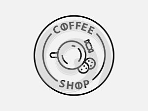 Coffee logo design for coffeeshop or cafe. Espresso or cappuccino vector sign. Creative black and white logotype, trendy line icon