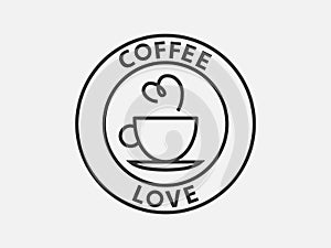 Coffee logo design for coffeeshop or cafe. Espresso or cappuccino vector sign. Creative black and white logotype, trendy line icon