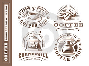 Coffee logo - vector illustration, emblem set on white background photo