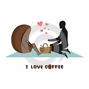 Coffee lovers. Lovers on picnic. Rendezvous in Park. Coffee bea