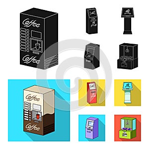 Coffee machine, ATM, information terminal. Terminals set collection icons in black, flat style isometric vector symbol