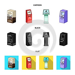 Coffee machine, ATM, information terminal. Terminals set collection icons in cartoon,black,flat style isometric vector