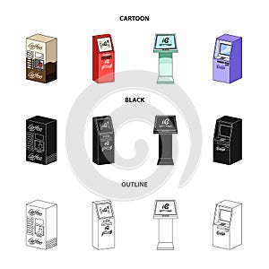 Coffee machine, ATM, information terminal. Terminals set collection icons in cartoon,black,outline style isometric