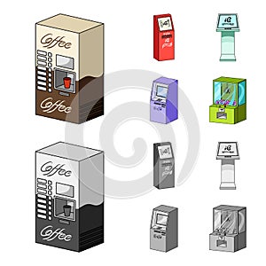 Coffee machine, ATM, information terminal. Terminals set collection icons in cartoon,monochrome style isometric vector