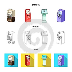 Coffee machine, ATM, information terminal. Terminals set collection icons in cartoon,outline,flat style isometric vector