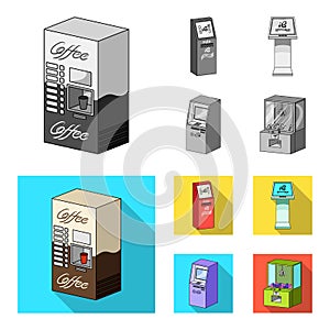 Coffee machine, ATM, information terminal. Terminals set collection icons in monochrome,flat style isometric vector