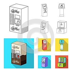 Coffee machine, ATM, information terminal. Terminals set collection icons in outline,flat style isometric vector symbol