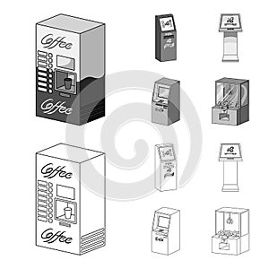 Coffee machine, ATM, information terminal. Terminals set collection icons in outline,monochrome style isometric vector