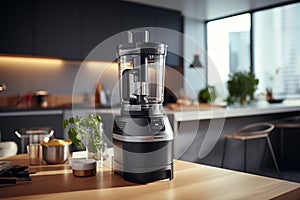 Coffee machine in coffee shop. Blurred coffee shop background