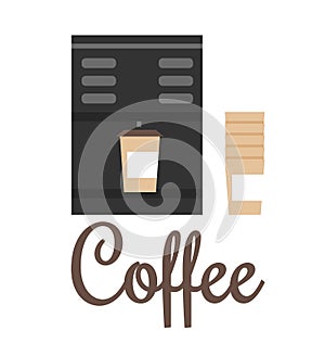 Coffee Machine and Cups Color Vector Illustration