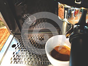 Coffee machine, Espresso shot drop on white cup