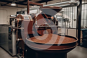 a coffee machine filled with coffee beans in a room