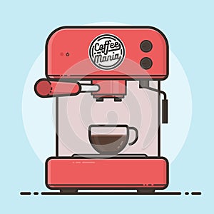 Coffee machine with a hot coffee cup. Flat design.