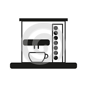 Coffee machine icon. Minimal black illustration. Simple modern design. Vector kitchen symbol.