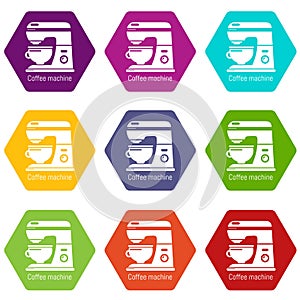 Coffee machine icons set 9 vector