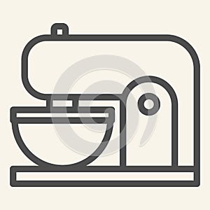 Coffee machine line icon. Mixer with cup symbol, outline style pictogram on beige background. Kitchen mixer sign for