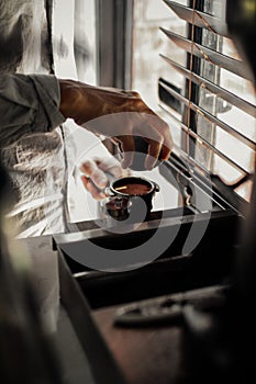 Coffee machine maker in the Sunday morning