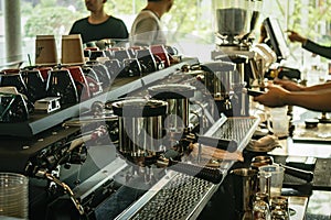 Coffee machine in morning coffee shop